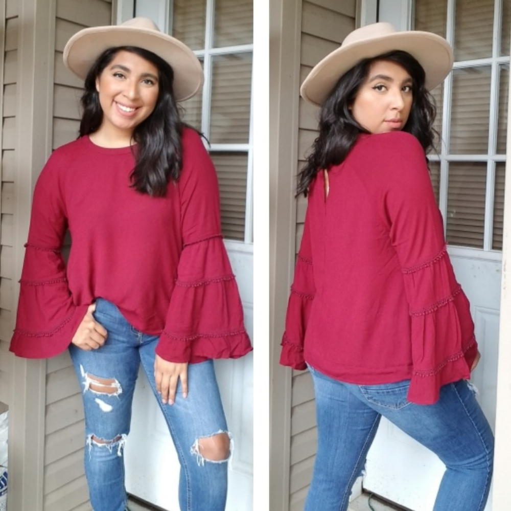 ALL TOO WELL POM POM BELL SLEEVE TOP